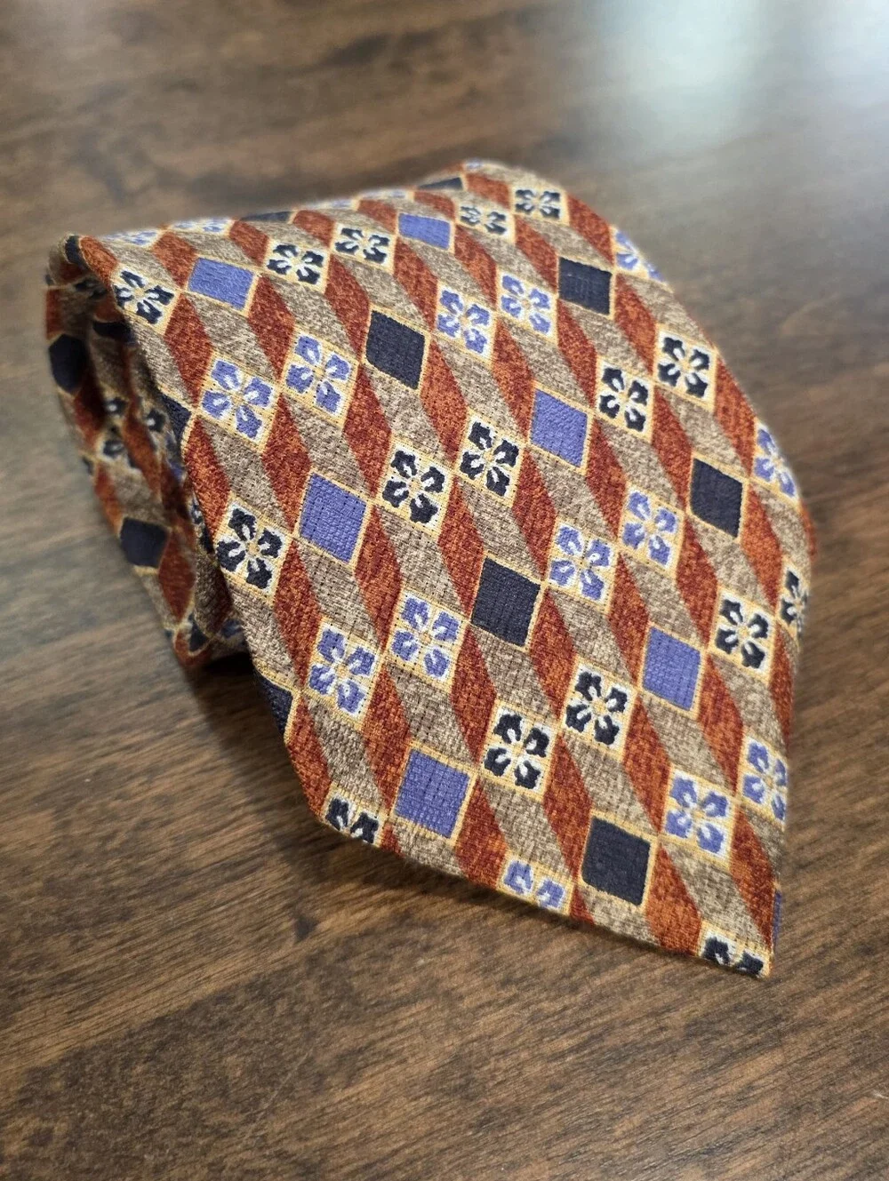 NWT Ermenegildo Zegna Diamond Pattern Rust Purple Tie